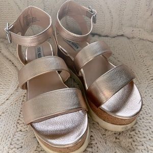 Steve Madden “Kirsten” Strappy Shiny Platform Wedges